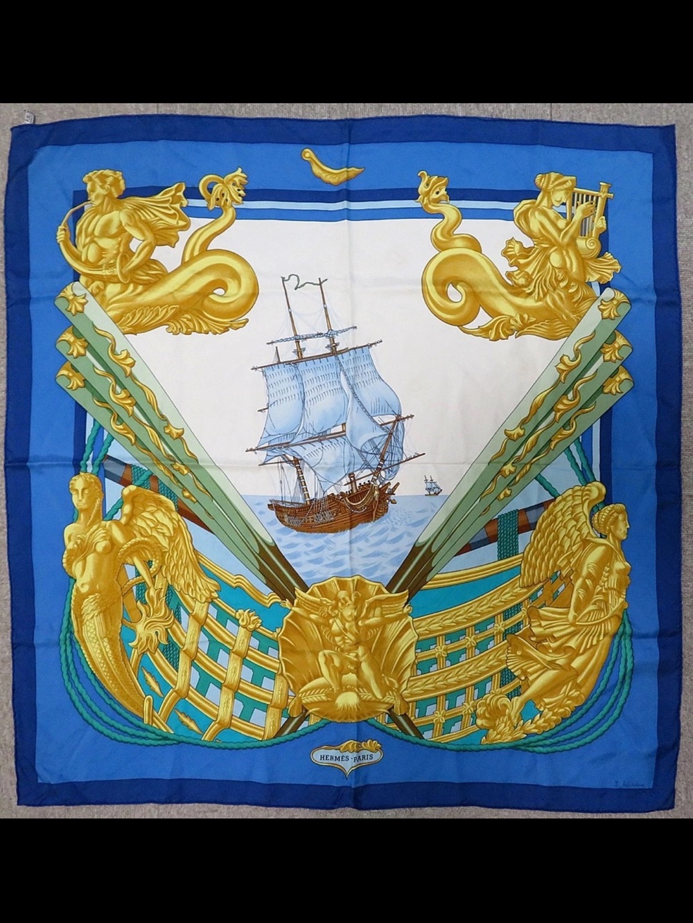 Hermes Blue White Gold Nautical Silk Scarf - Picture 1 of 12